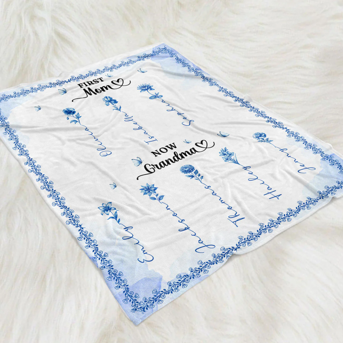 First And Now Blue - Personalized Custom Fleece Blanket - Image 2