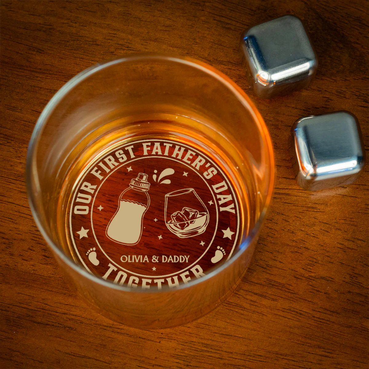 First Cheers As Daddy - Personalized Custom Engraved Whiskey Glass - Image 2