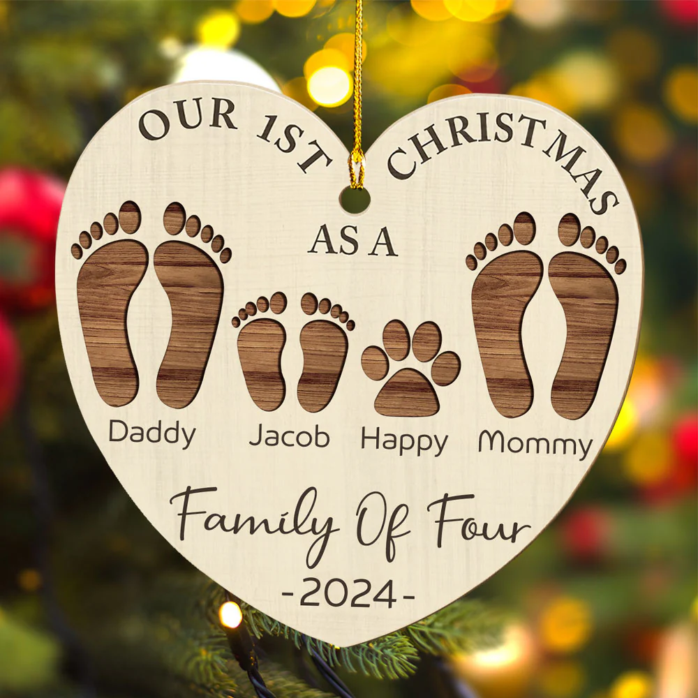 First Christmas As A Family Footprints - Personalized Custom Wood Ornament - Image 2