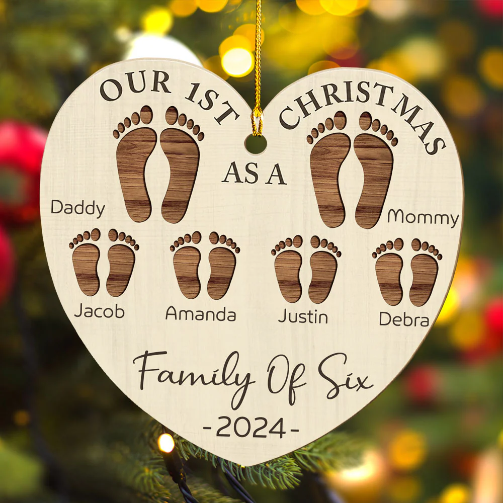 First Christmas As A Family Footprints - Personalized Custom Wood Ornament - Image 5
