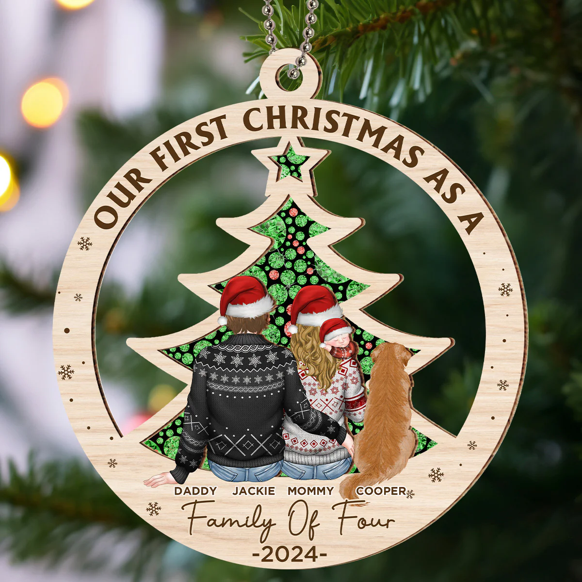 First Christmas As A Family Of Three New Parents - Personalized Custom Suncatcher Ornament - Image 2