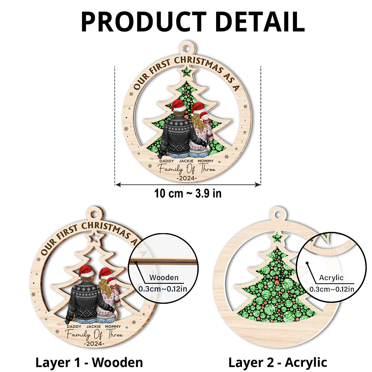 First Christmas As A Family Of Three New Parents - Personalized Custom Suncatcher Ornament - Image 4