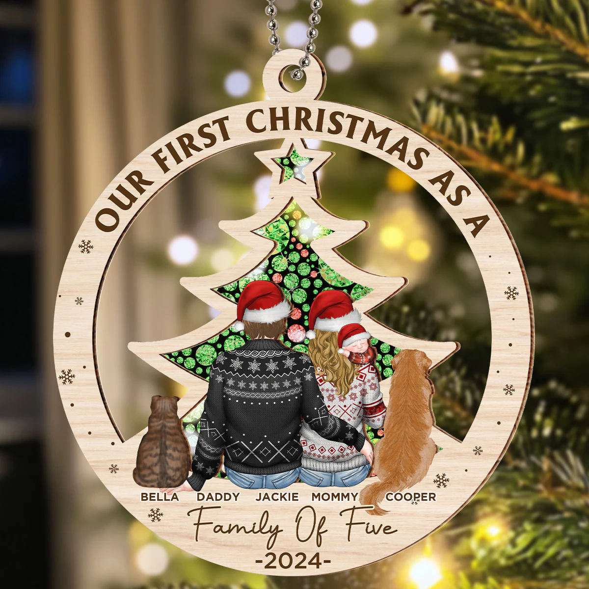 First Christmas As A Family Of Three New Parents - Personalized Custom Suncatcher Ornament - Image 5