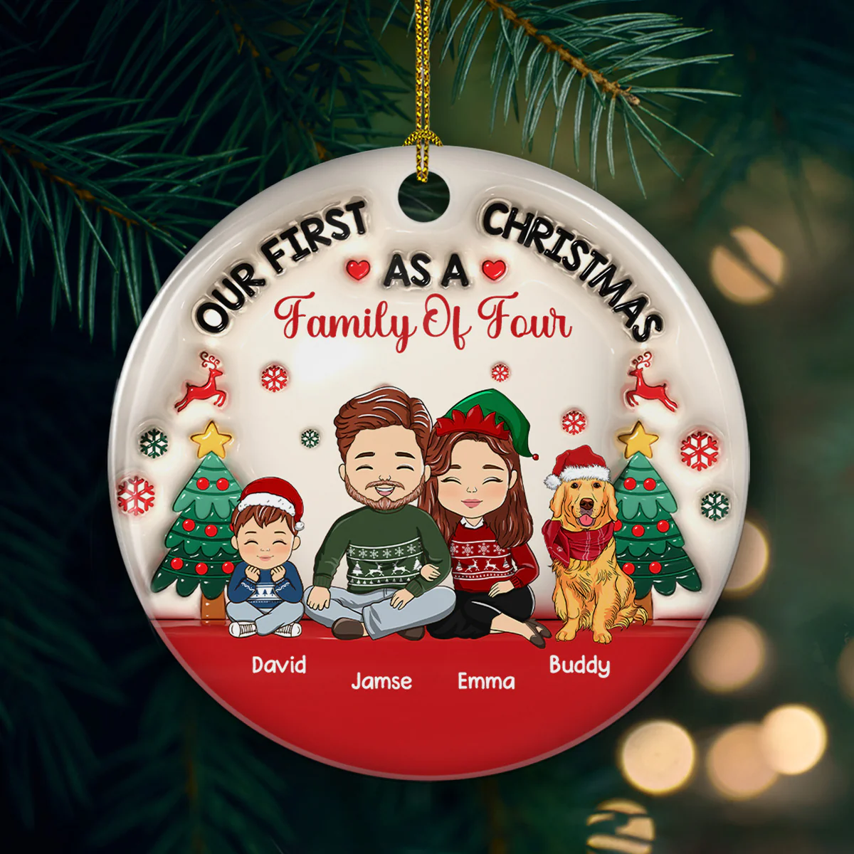 First Christmas As A Family Of Three - Personalized Custom 3D Inflated Effect Ceramic Ornament - Image 3