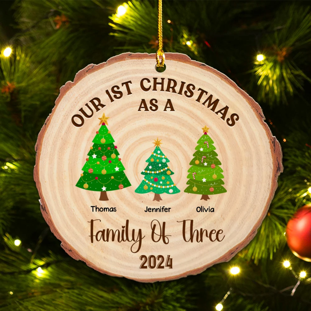 First Christmas As A Family - Personalized Custom Wood Ornament - Image 6
