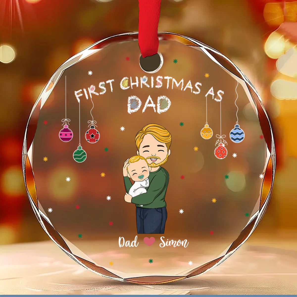 First Christmas As Daddy - Personalized Custom Glass Ornament - Image 2