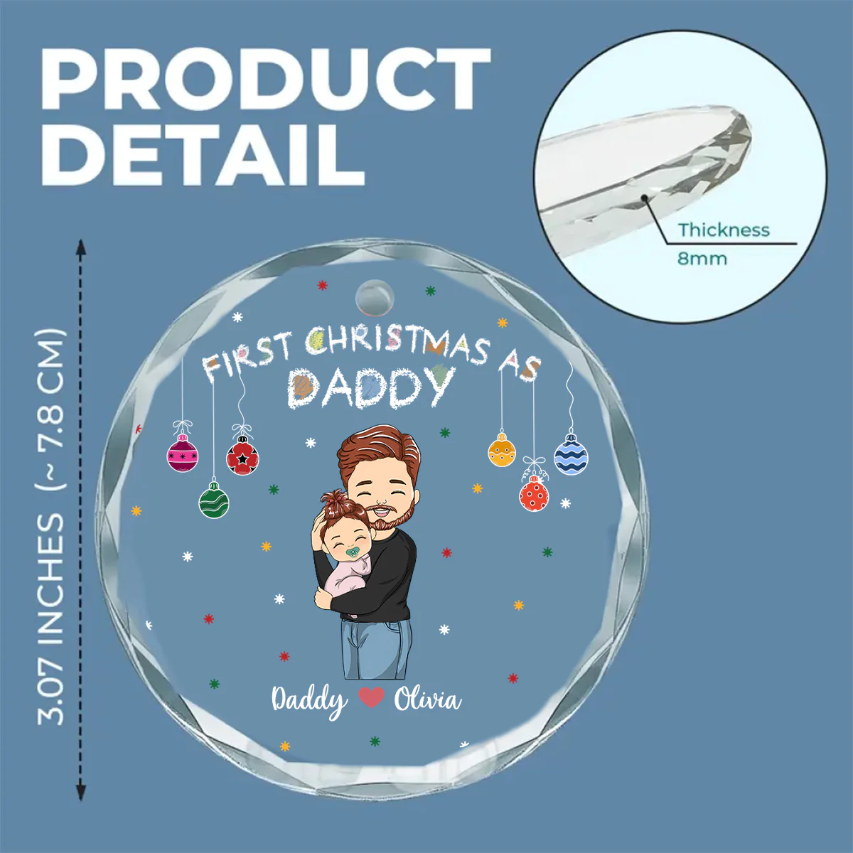 First Christmas As Daddy - Personalized Custom Glass Ornament - Image 6
