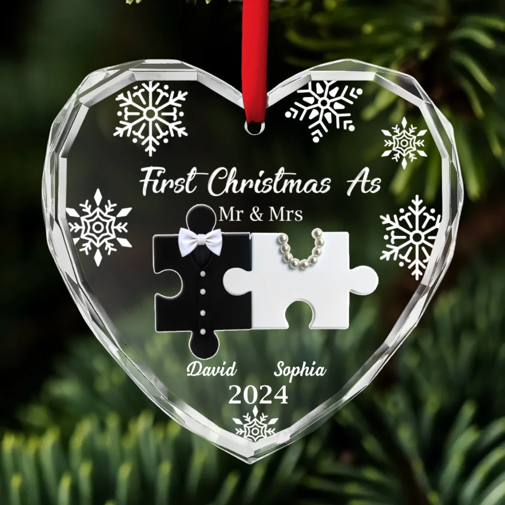 First Christmas As Married - Personalized Custom Glass Ornament - Image 6