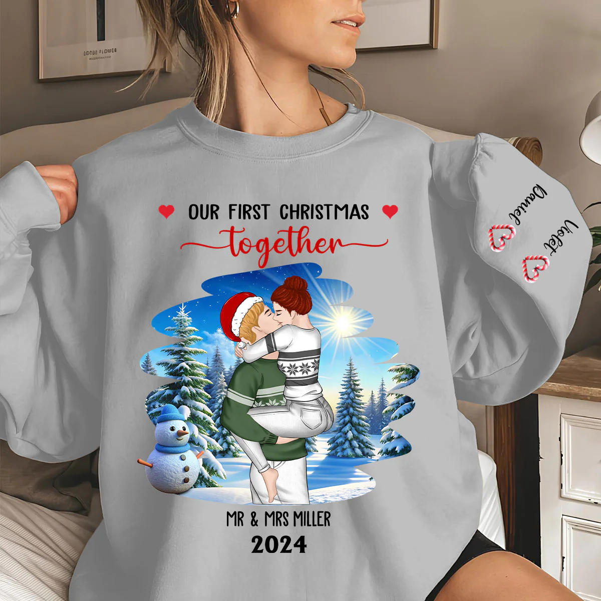 First Christmas Couple - Personalized Custom Sweatshirt - Image 3