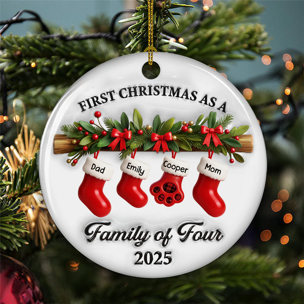 First Christmas Lovely Family - Personalized Custom 3D Effect Ceramic Ornament - Image 3