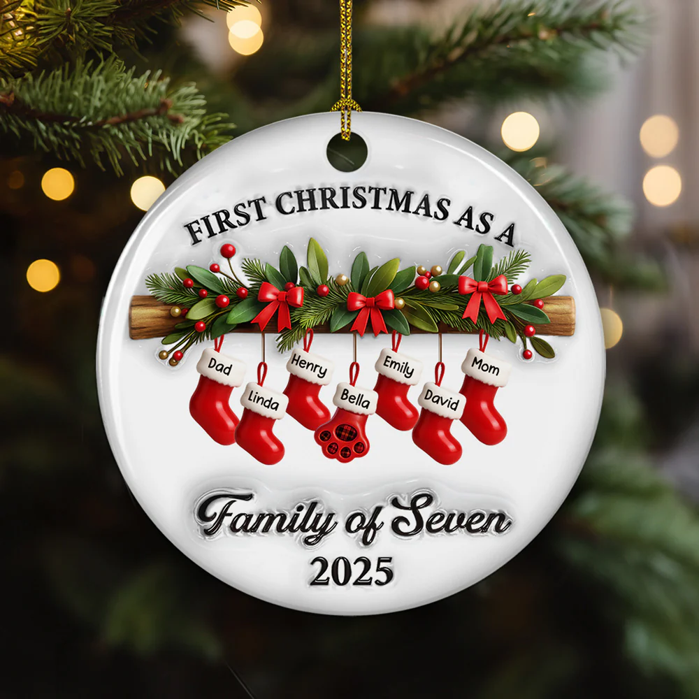 First Christmas Lovely Family - Personalized Custom 3D Effect Ceramic Ornament - Image 4