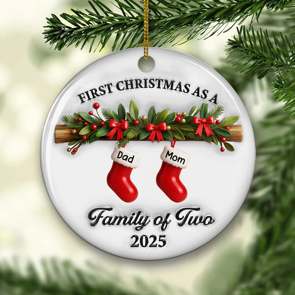 First Christmas Lovely Family - Personalized Custom 3D Effect Ceramic Ornament - Image 5