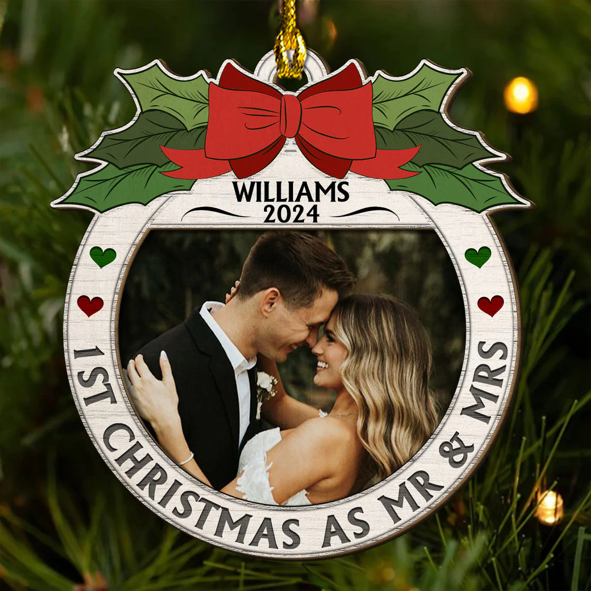 First Christmas Married - Personalized Custom 2-layered Wood Ornament - Image 3