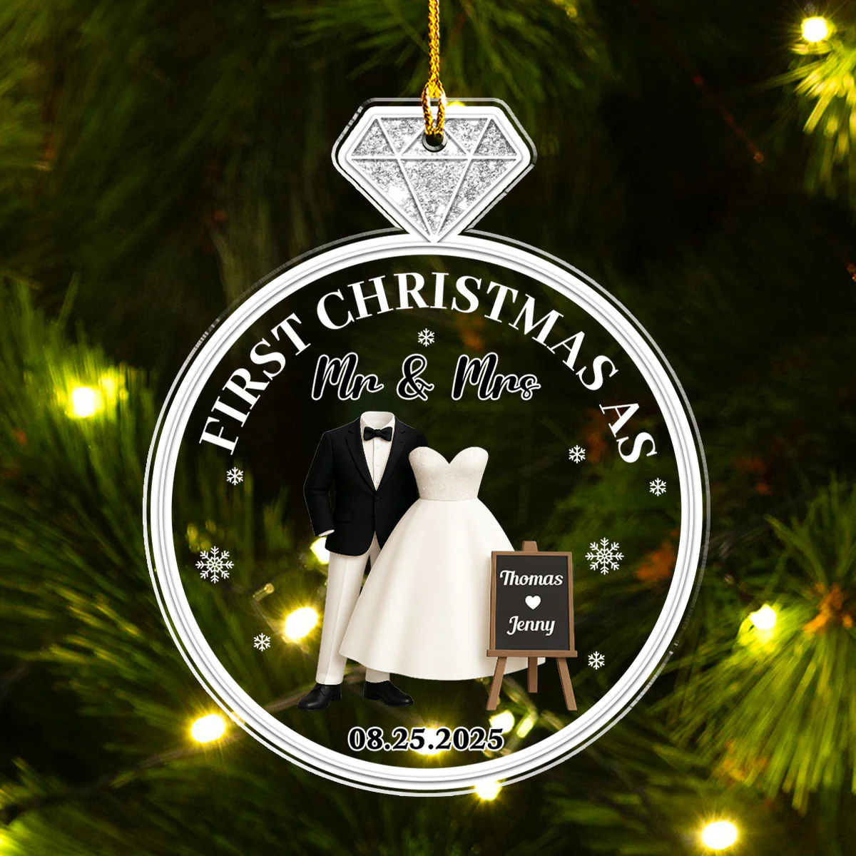 First Christmas Married - Personalized Custom Acrylic Ornament - Image 3