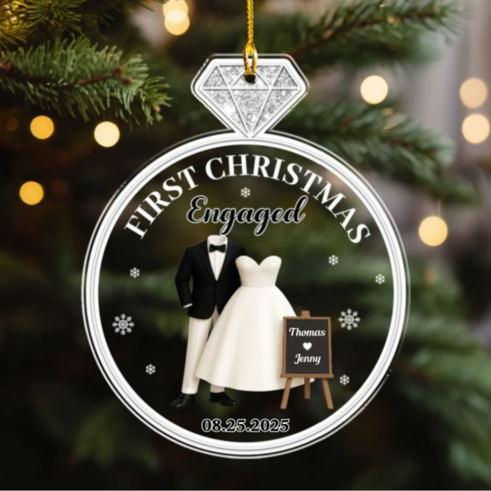 First Christmas Married - Personalized Custom Acrylic Ornament - Image 6