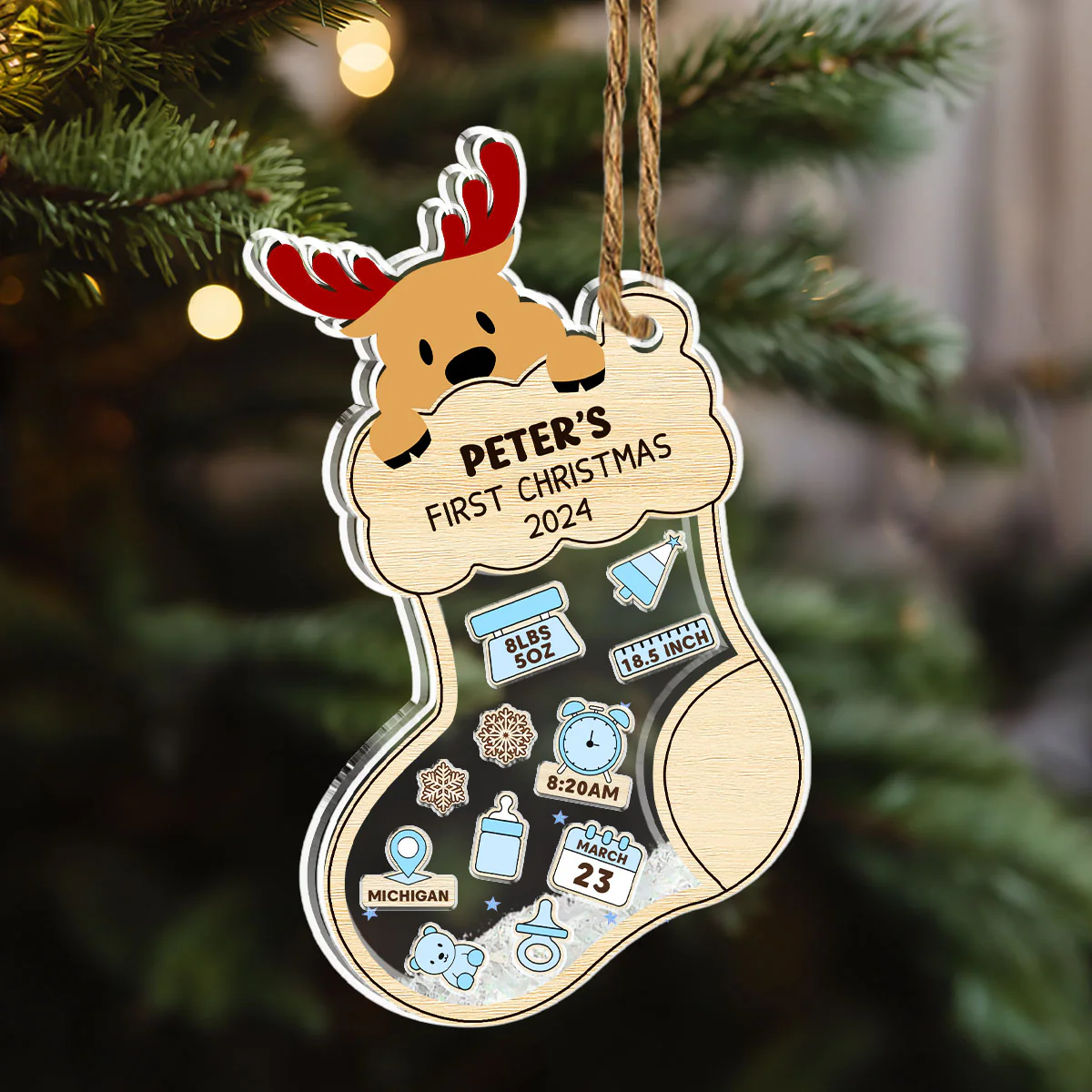 First Christmas Of Baby - Personalized Custom Acrylic Shaker Ornament - Image 2