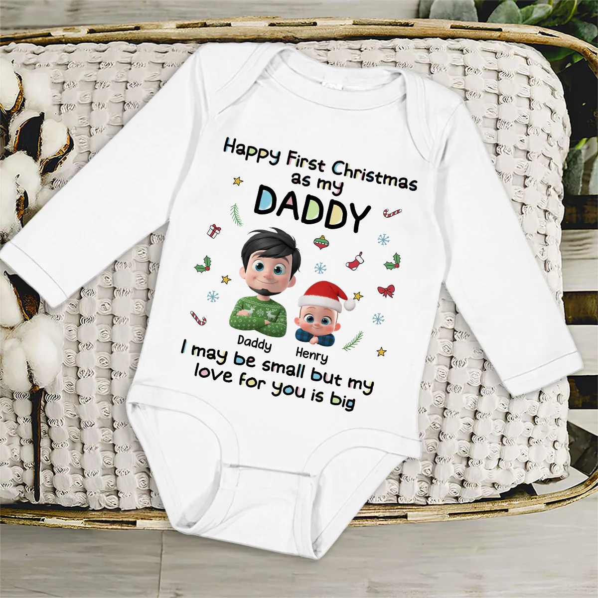 First Christmas With Baby - Personalized Custom Long Sleeve Baby Onesie - Image 3