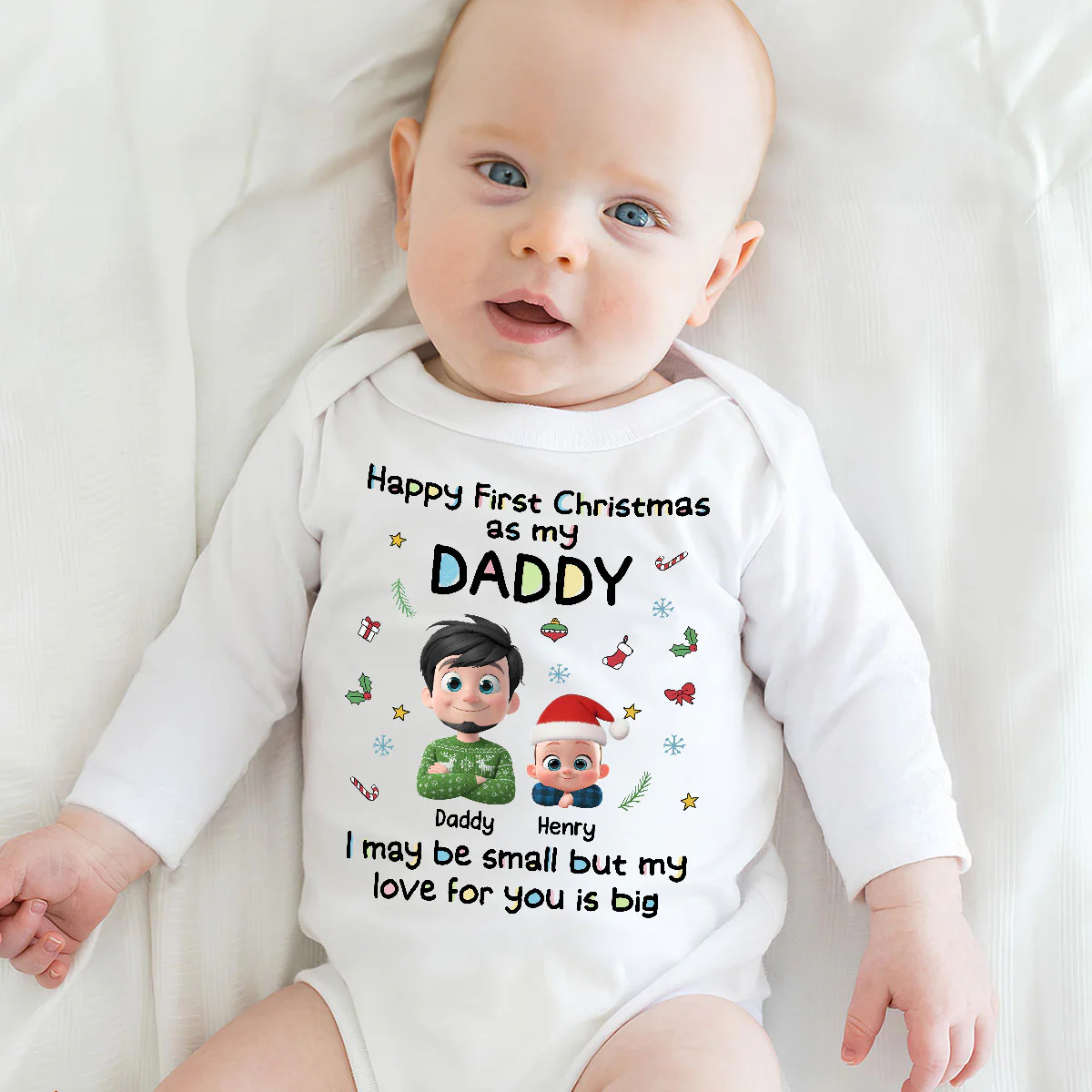First Christmas With Baby - Personalized Custom Long Sleeve Baby Onesie - Image 4