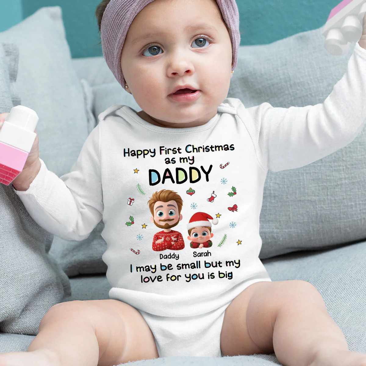 First Christmas With Baby - Personalized Custom Long Sleeve Baby Onesie - Image 5
