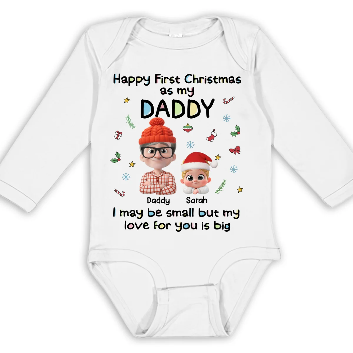 First Christmas With Baby - Personalized Custom Long Sleeve Baby Onesie - Image 6