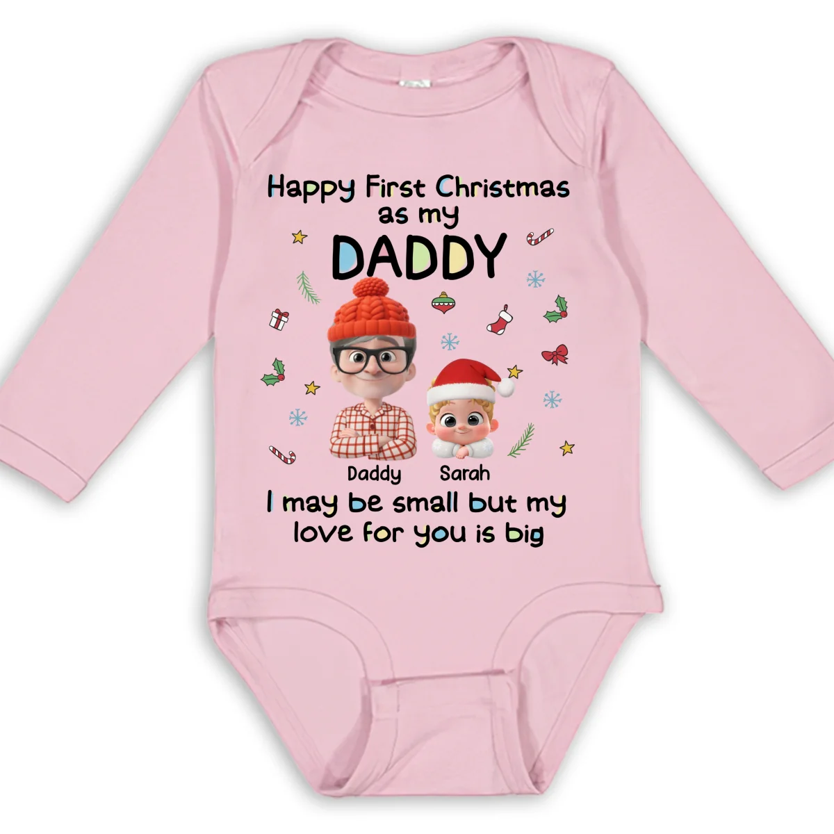 First Christmas With Baby - Personalized Custom Long Sleeve Baby Onesie - Image 9