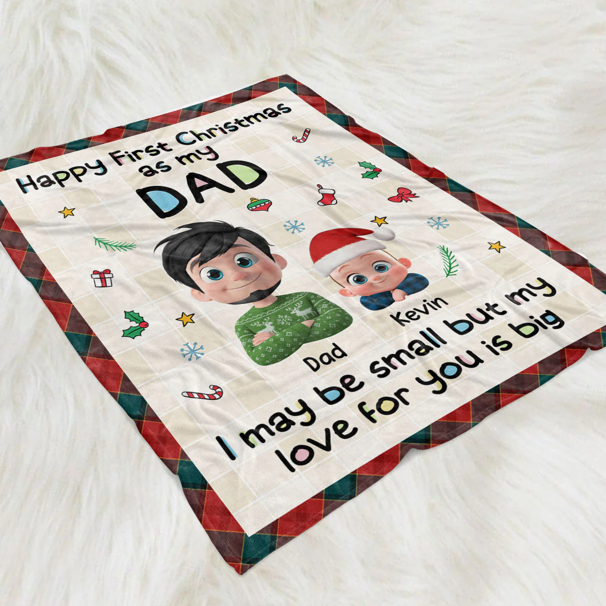 First Christmas With Dad - Personalized Custom Fleece Blanket - Image 3