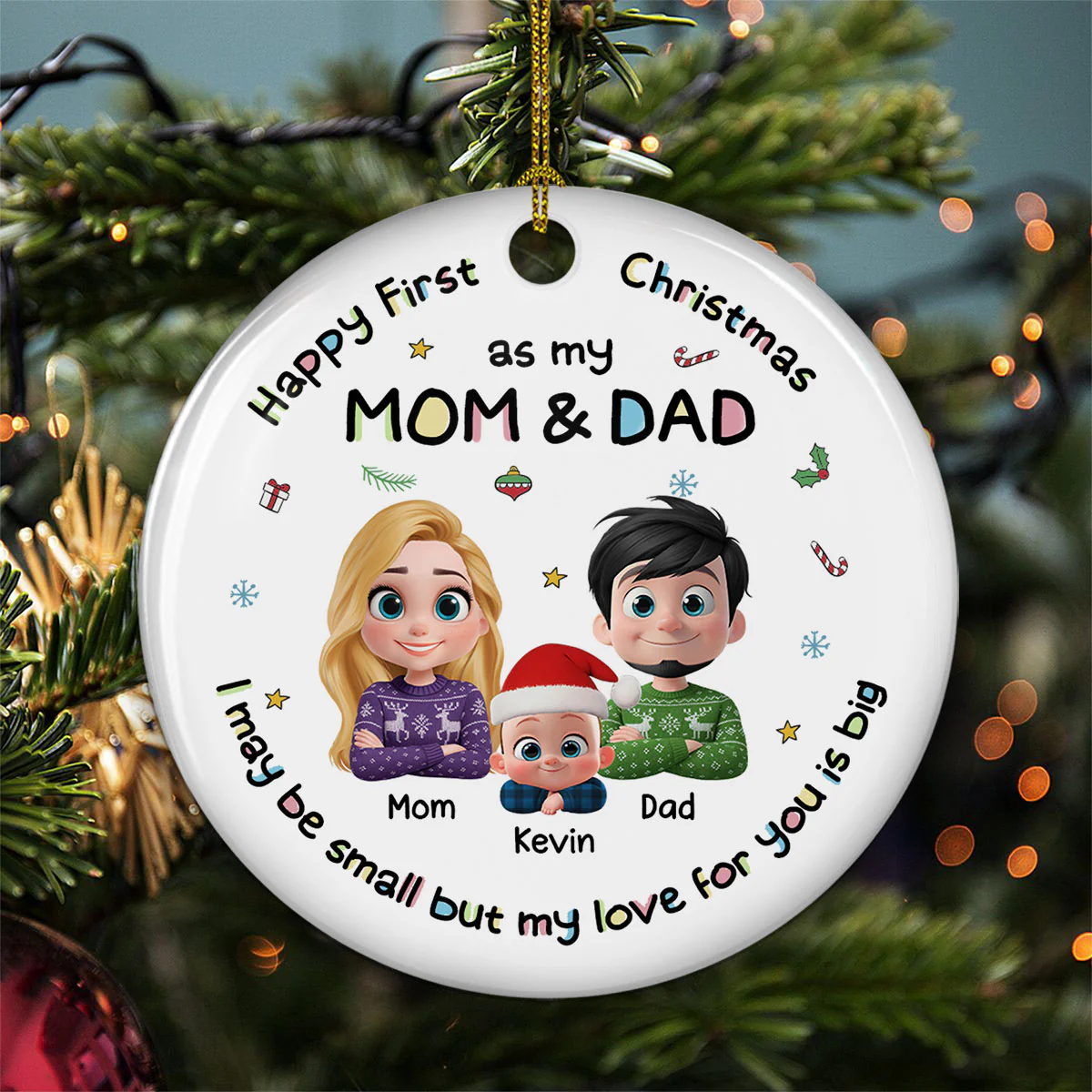 First Christmas With Mom And Dad - Personalized Custom Ceramic Ornament - Image 4