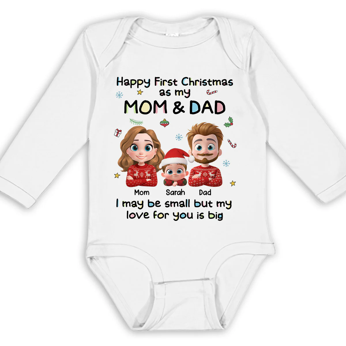 First Christmas With Mom And Dad - Personalized Custom Long Sleeve Baby Onesie