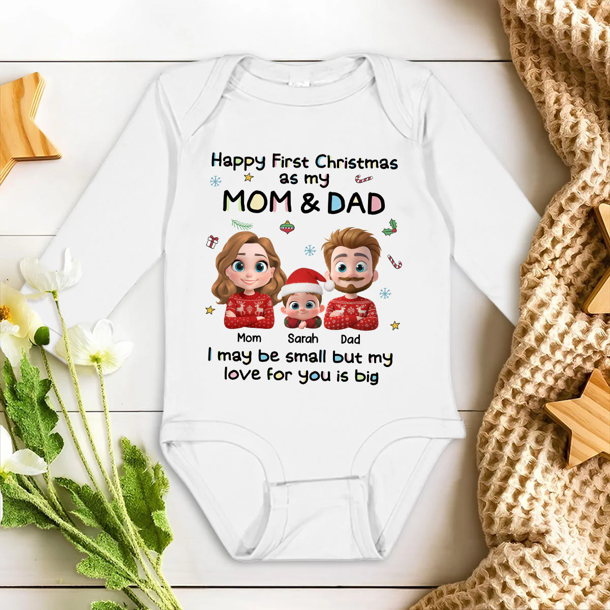 First Christmas With Mom And Dad - Personalized Custom Long Sleeve Baby Onesie - Image 2