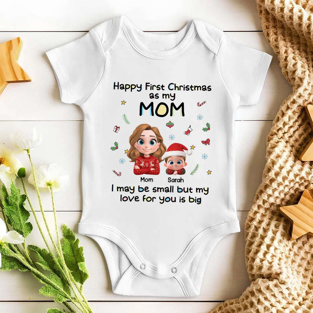 First Christmas With Mom - Personalized Custom Baby Onesie - Image 3