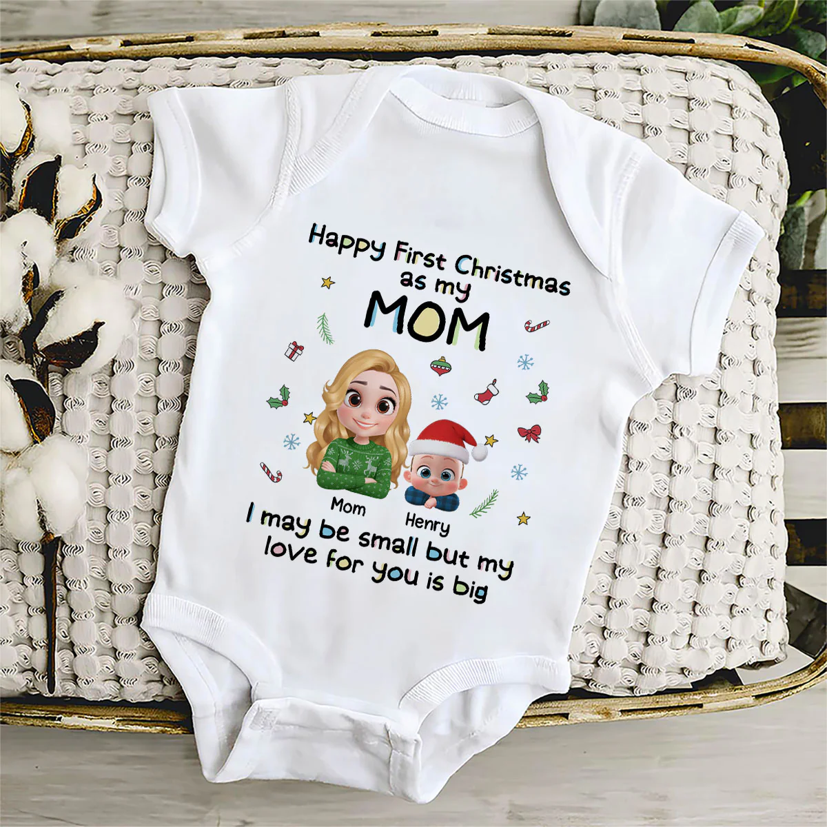 First Christmas With Mom - Personalized Custom Baby Onesie - Image 5