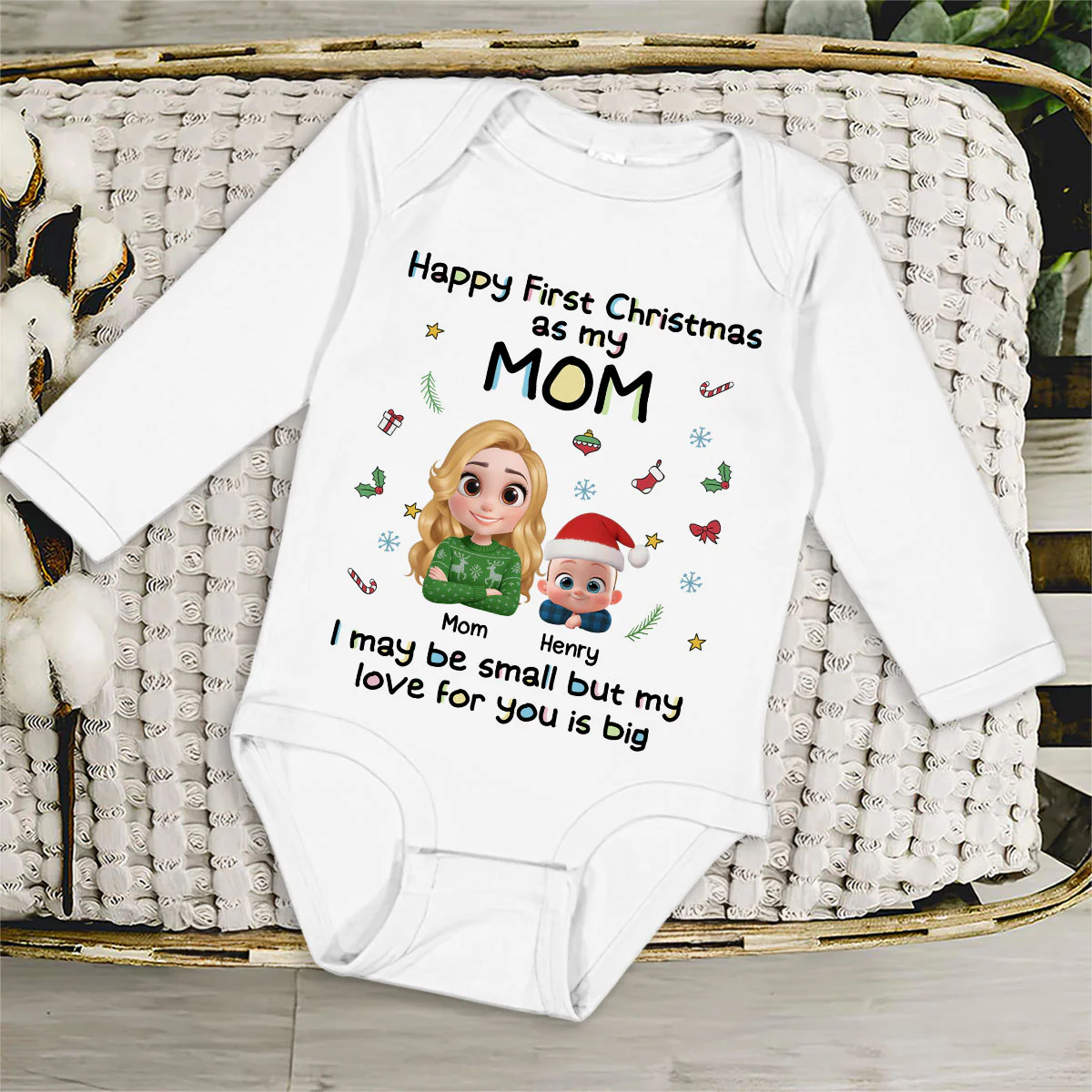 First Christmas With Mom -  Personalized Custom Long Sleeve Baby Onesie - Image 3