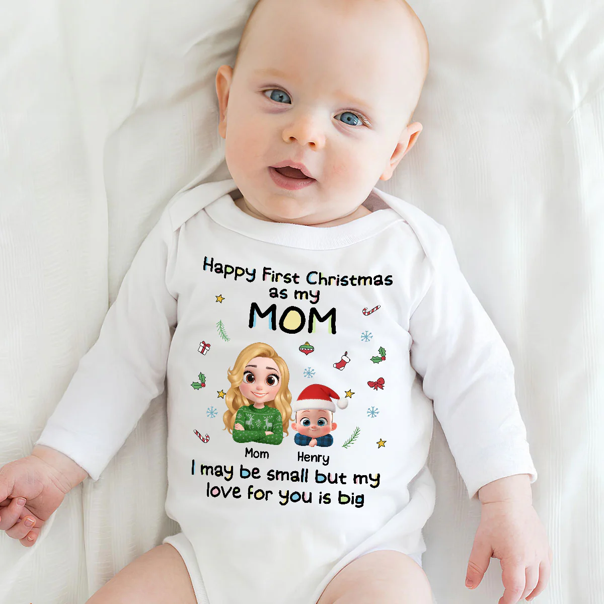 First Christmas With Mom -  Personalized Custom Long Sleeve Baby Onesie - Image 4