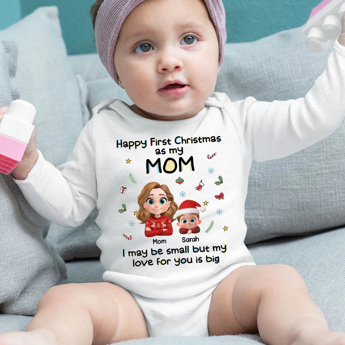 First Christmas With Mom -  Personalized Custom Long Sleeve Baby Onesie - Image 5