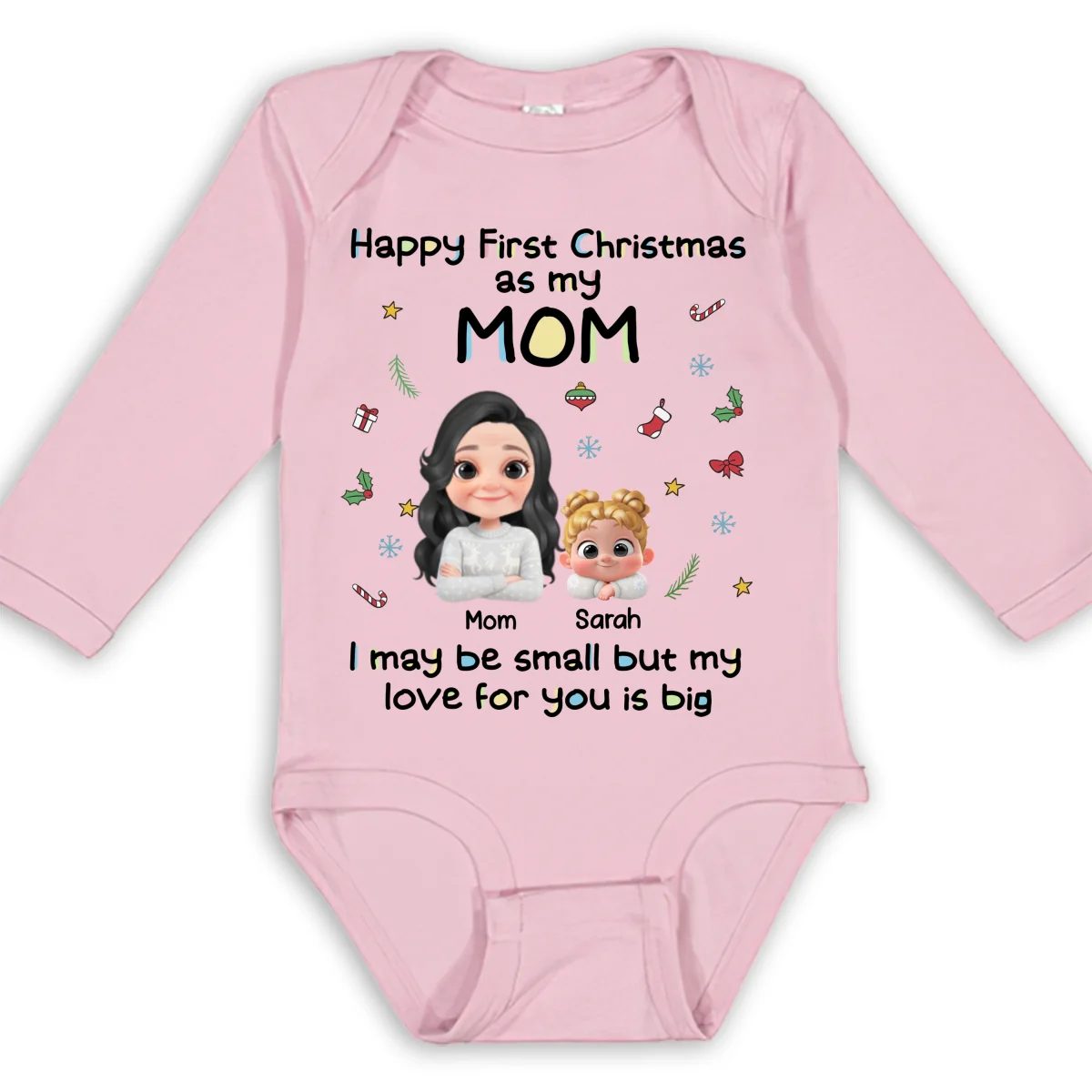 First Christmas With Mom -  Personalized Custom Long Sleeve Baby Onesie - Image 6