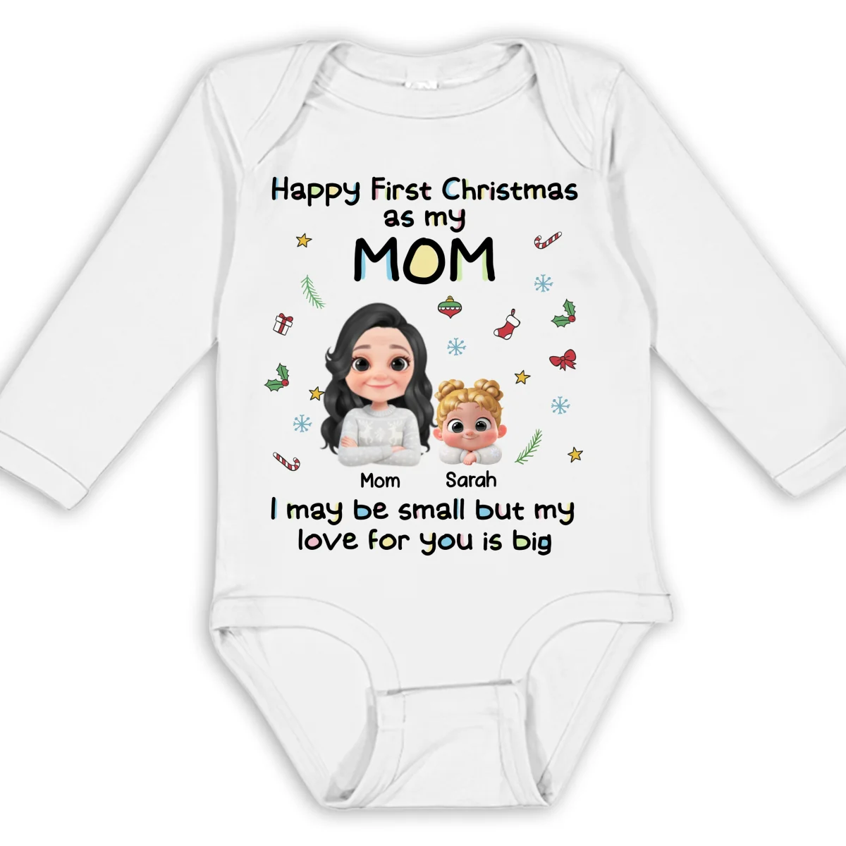 First Christmas With Mom -  Personalized Custom Long Sleeve Baby Onesie - Image 7