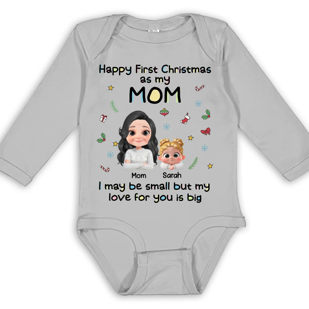 First Christmas With Mom -  Personalized Custom Long Sleeve Baby Onesie - Image 9