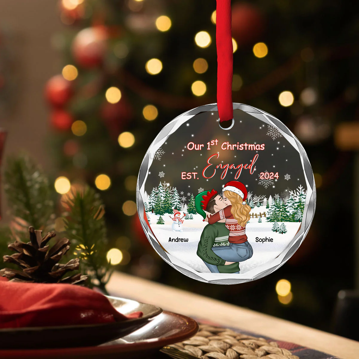 First Christmas With You - Personalized Custom Glass Ornament - Image 2