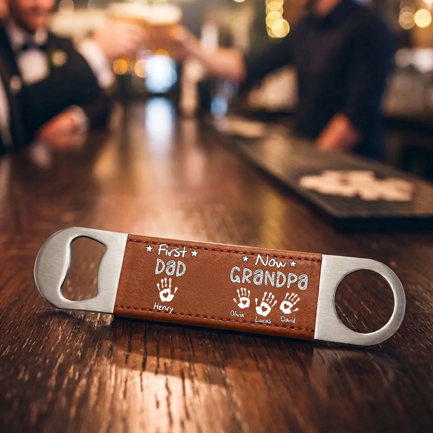 First Dad Now Grandpa - Personalized Custom Leather Bottle Opener - Image 5