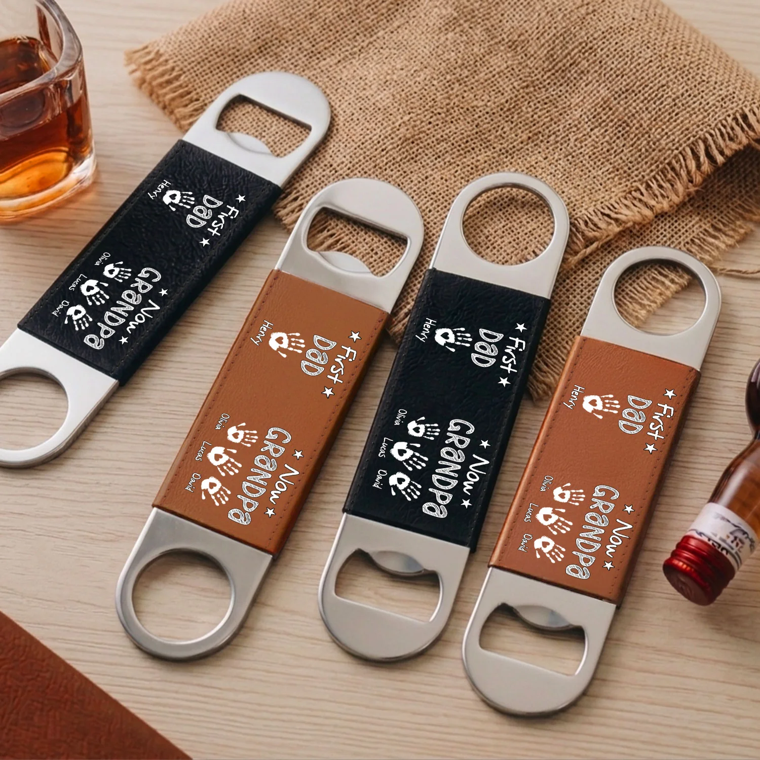 First Dad Now Grandpa - Personalized Custom Leather Bottle Opener - Image 6