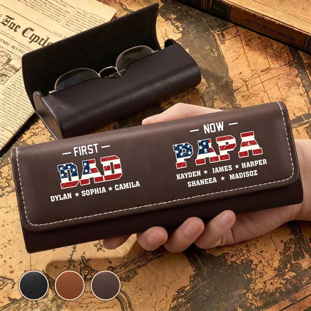 First Dad Now Grandpa - Personalized Custom Leather Eyeglass Case - Image 3