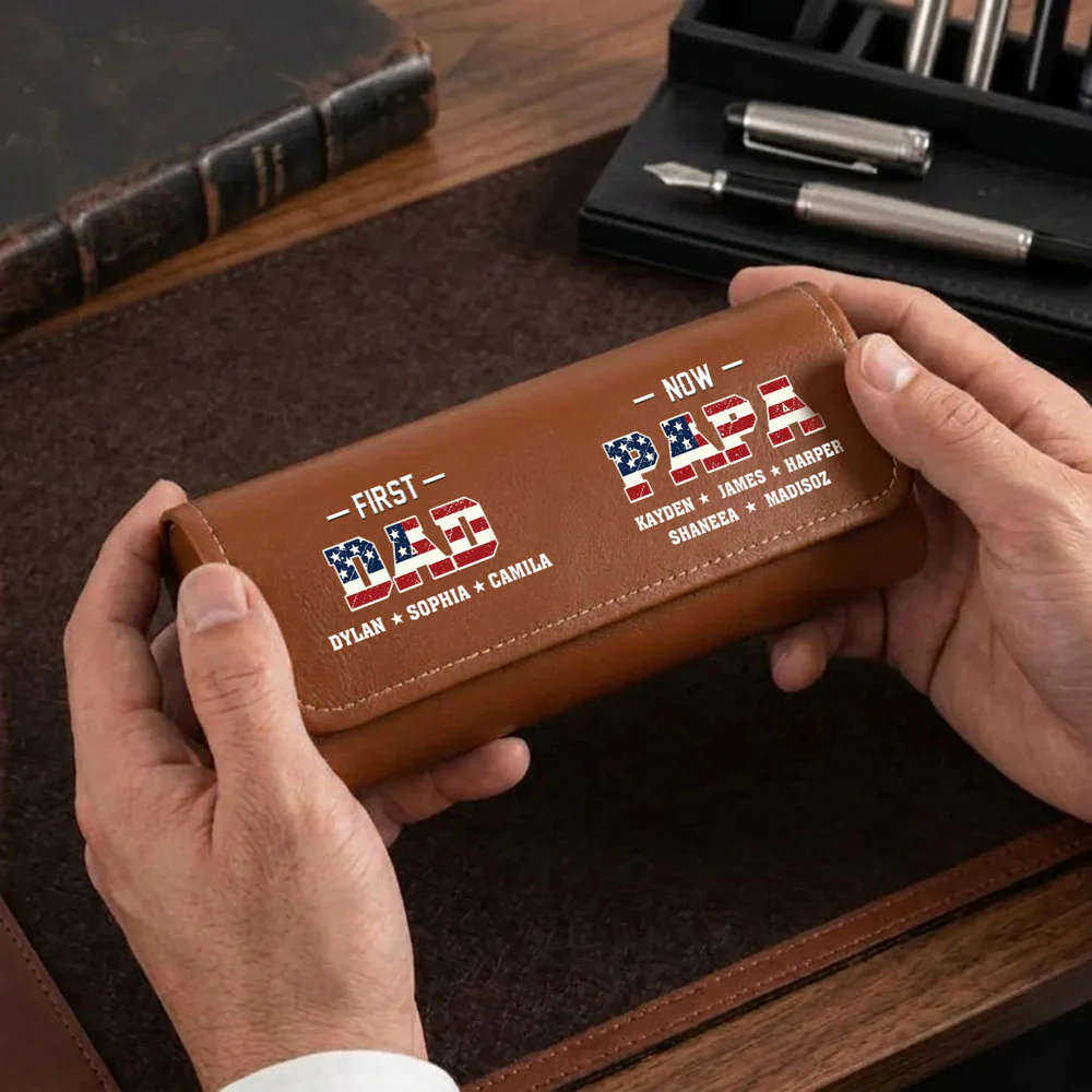 First Dad Now Grandpa - Personalized Custom Leather Eyeglass Case - Image 4