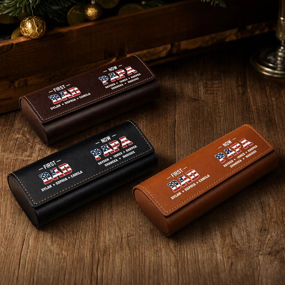 First Dad Now Grandpa - Personalized Custom Leather Eyeglass Case - Image 5