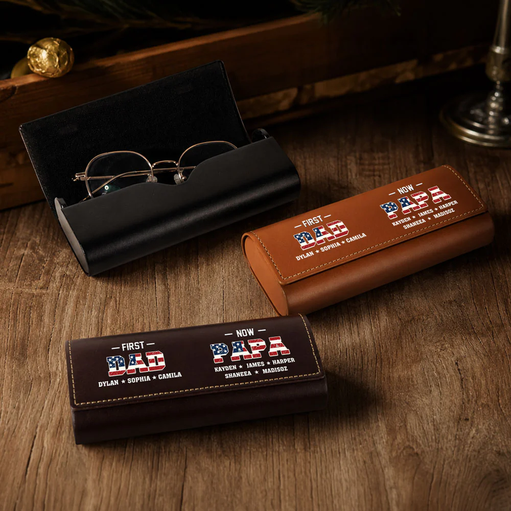 First Dad Now Grandpa - Personalized Custom Leather Eyeglass Case - Image 6