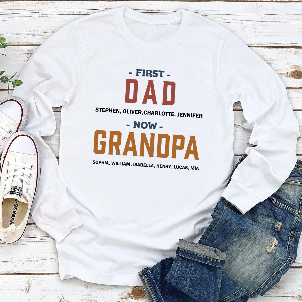 First Dad Now Grandpa - Personalized Custom Long Sleeve T-shirt - Image 2