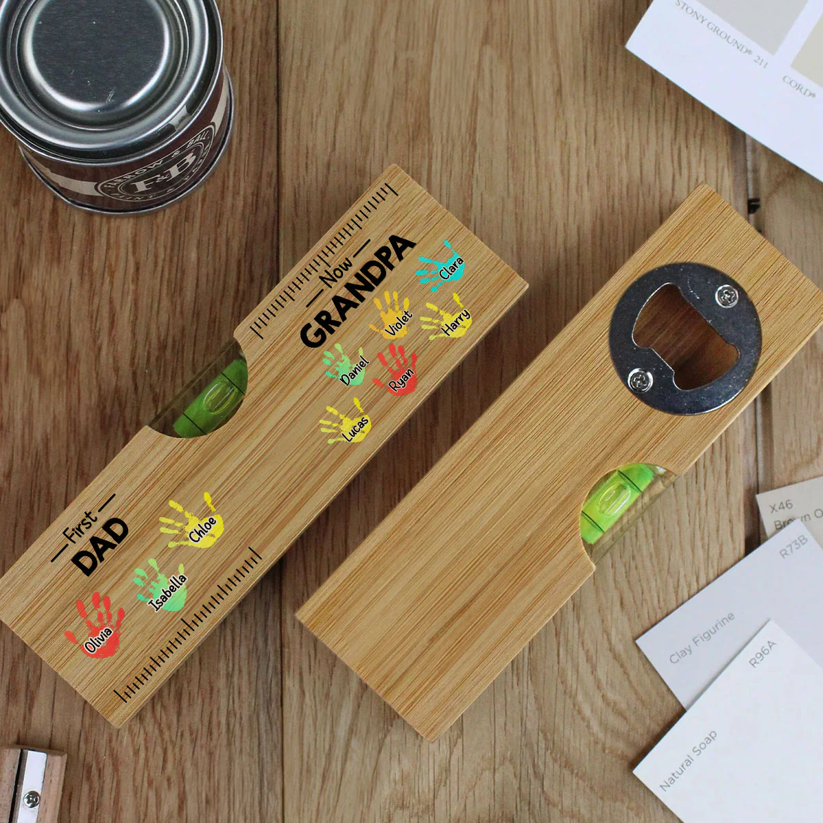 First Dad Now Grandpa - Personalized Custom Wooden Spirit Level Bottle Opener - Image 3