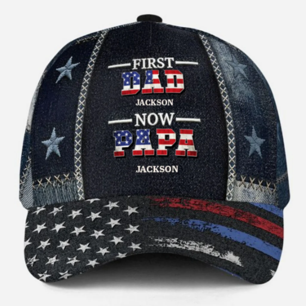 First Dad Now Papa American Flag - Personalized Custom Classic Cap - Image 7