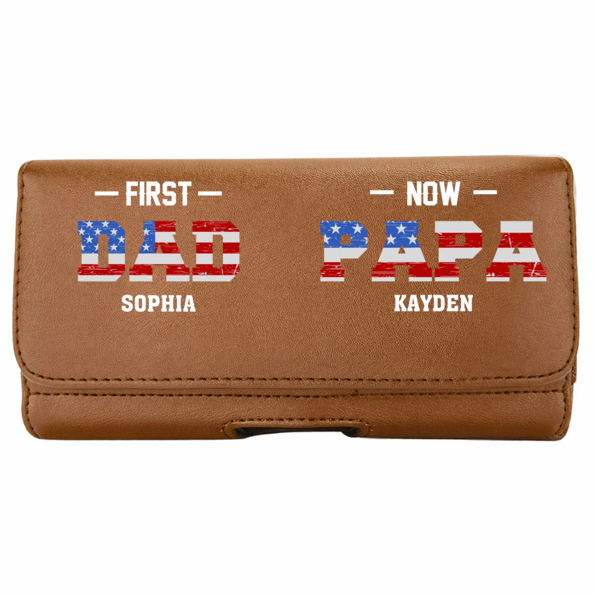 First Dad Now Papa - Personalized Custom Leather Phone And Card Holster - Image 9