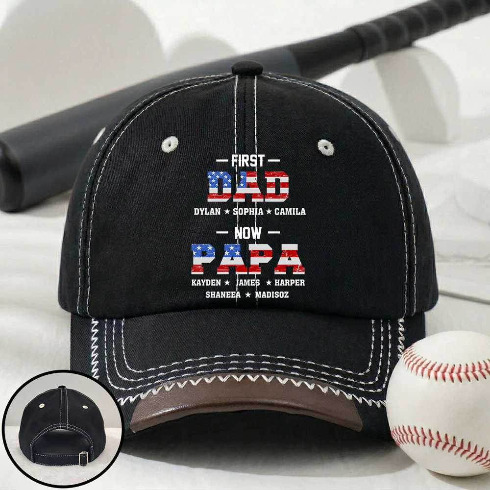 First Dad Now Papa - Personalized Custom Vintage Soft Baseball Cap