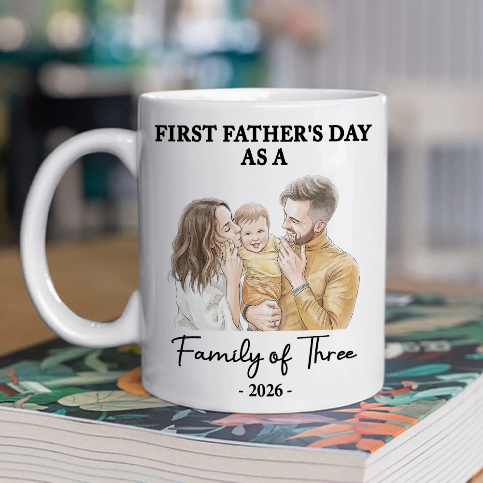 First Father Day Water Color - Personalized Custom Coffee Mug - Image 3